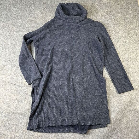 Clara Sun Woo Tunic Top Womens Medium Cowl Neck Rib Knit Blue Made In USA - Picture 1 of 8